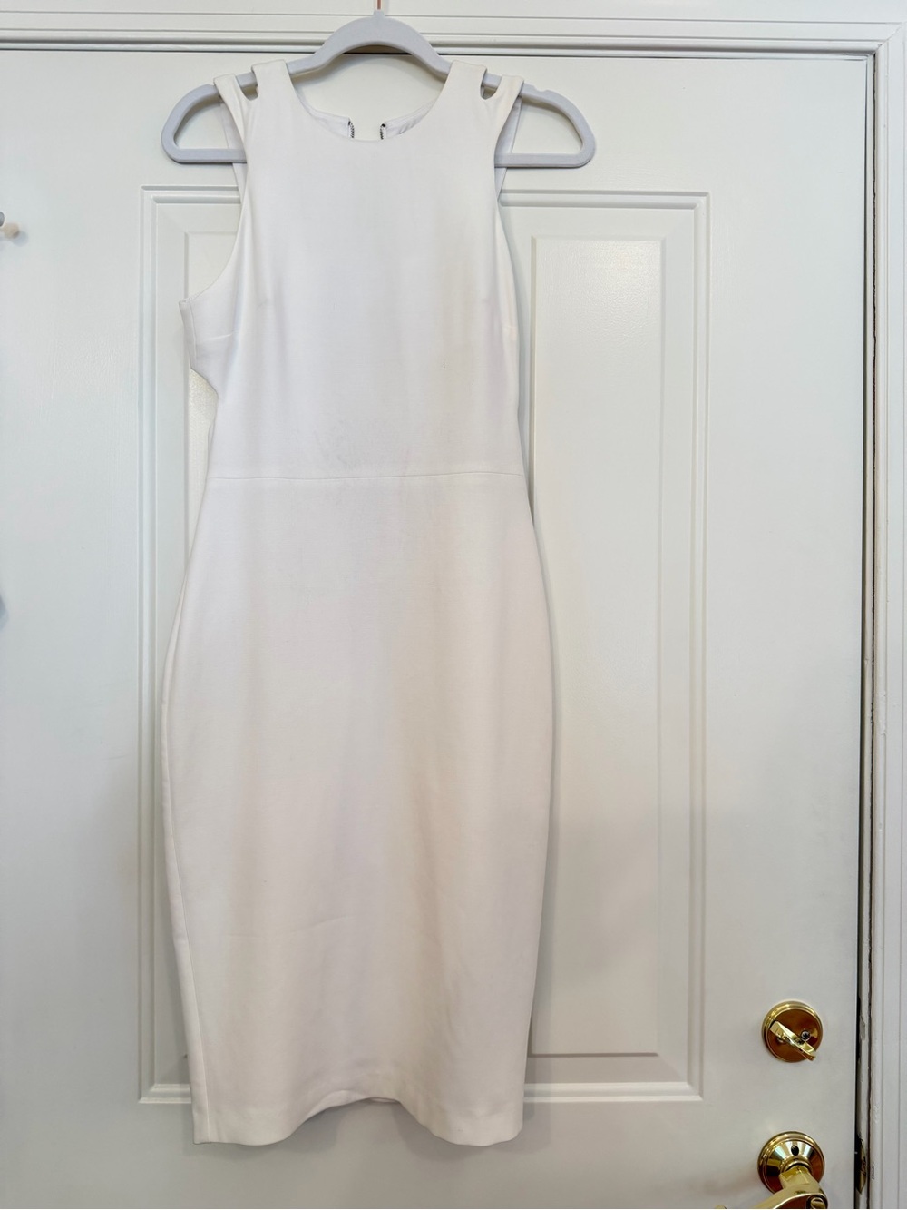 French Connection Cream Strapless-Inspired Shift Dress with Cutout Shoulders